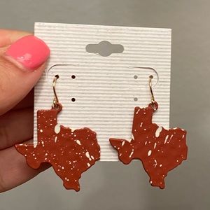 NEW Metal Burnt Orange and White Splatter Texas shaped Earrings